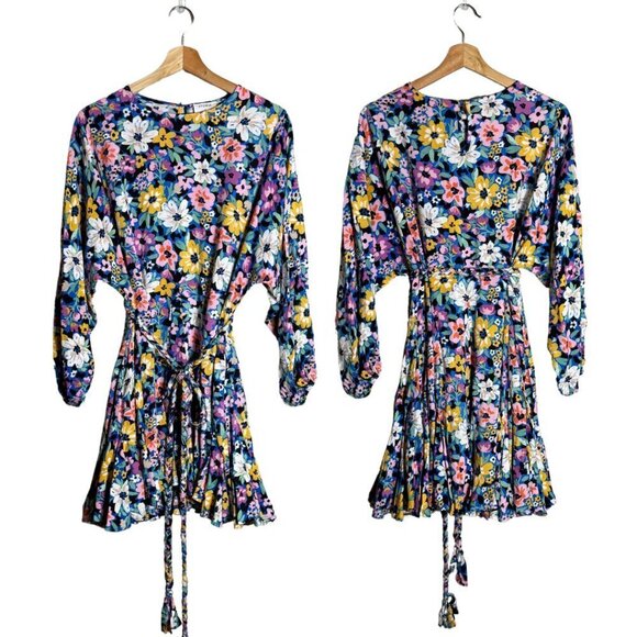 Storia Dresses & Skirts - Storia Balloon Sleeve Floral Mini Swing Dress Women's Small Multicolor Belted